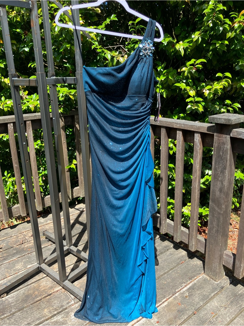 Blondie Nites By Stacy Sklar Full Length Ombre One Shoulder Ruched Formal Sz 7